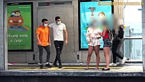 free mohela meeting two hot ass babes at bus stop ends in incredible foursome back home video